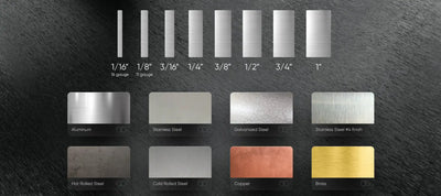 Aluminum sheet with various thicknesses and colors, including silver, gold, copper, stainless steel, and black.