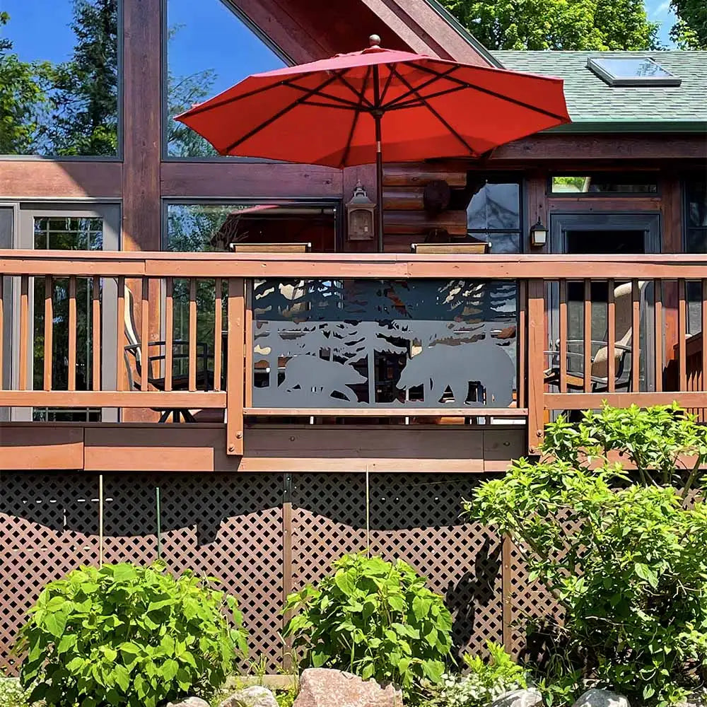 Red patio umbrella with a wooden frame and fabric canopy, likely from target.